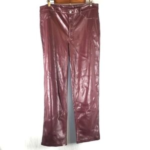 Joie Burgundy Faux Leather Straight Leg Pant